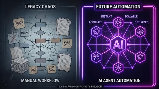 Tech comparison chart showing manual vs AI automation